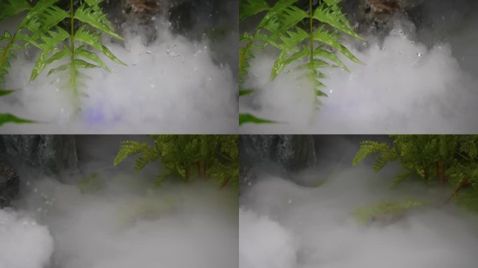 4K假山造景微缩景观水雾升格空镜