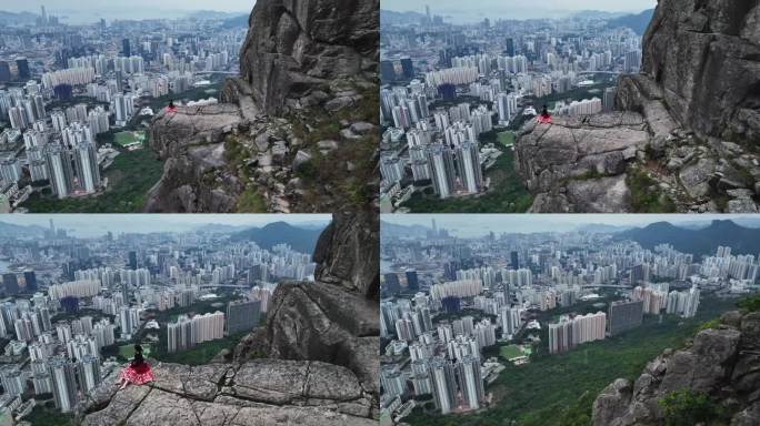 香港自杀崖上的女子白天航拍 - 4K