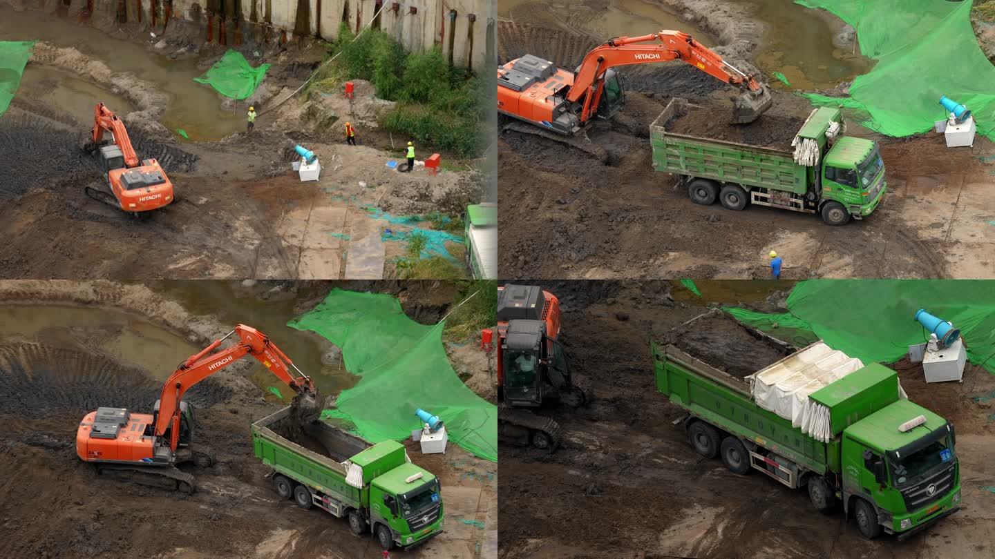 挖掘机挖土机建筑工地施工 城市建设