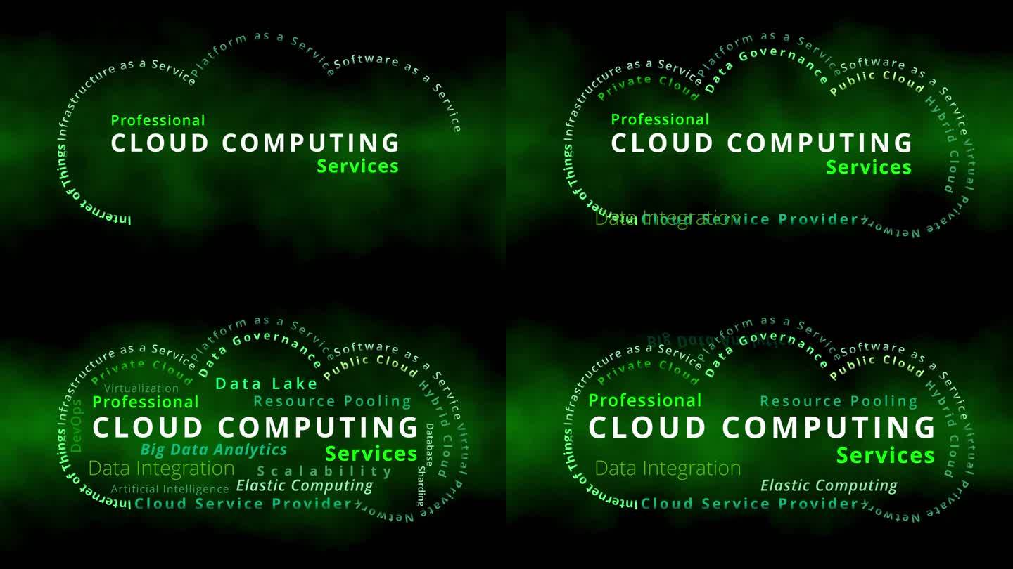 专业云计算服务作为云计算标记云，使用平台即服务或服务提供商等术语，通过人工智能标记进行资源池和大数据