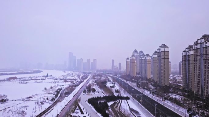 东北黑龙江哈尔滨雪景风光航拍
