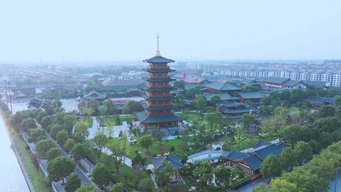 航拍上海宝山寺佛教寺院自然风光