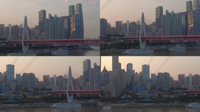 实拍重庆长江对岸全景视频