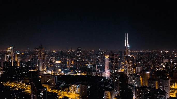 上海浦西黄浦区世茂大厦夜景航拍