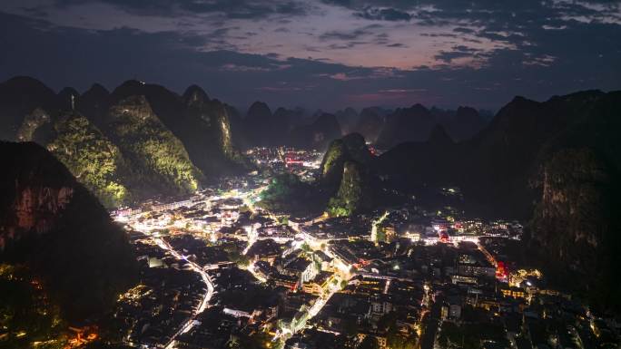 桂林西街夜景航拍延时