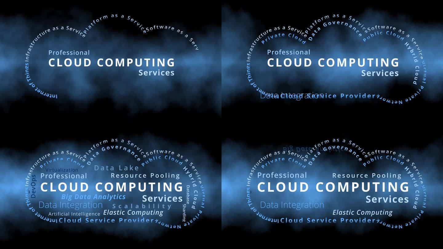 专业云计算服务作为云计算标记云，使用平台即服务或服务提供商等术语，通过人工智能标记进行资源池和大数据