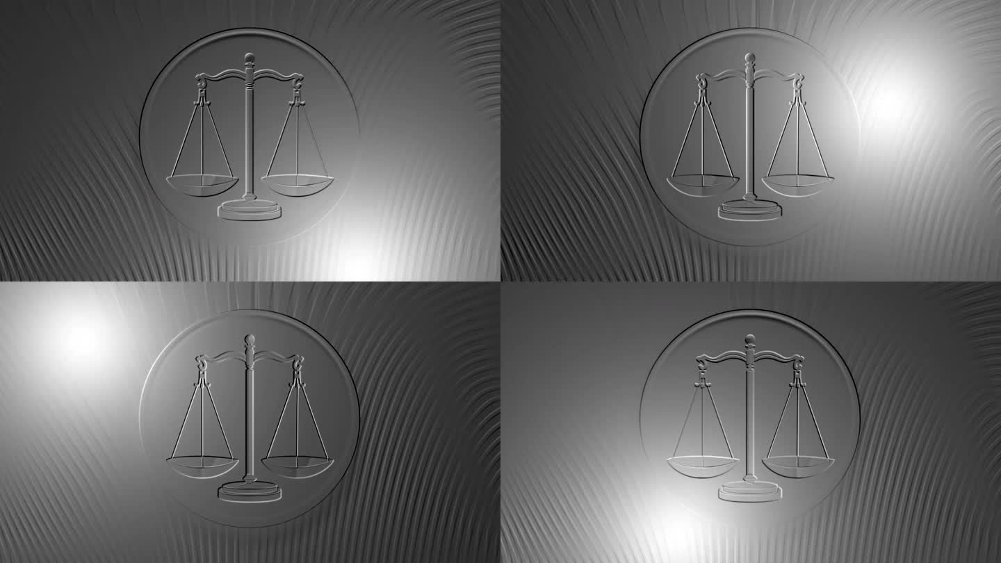 动画缓慢移动的光线正义浮雕标志在银背景
