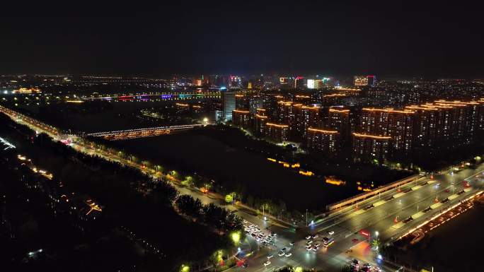 贺兰山路夜景航拍凤凰桥01