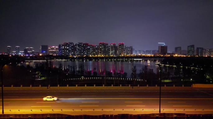 成都天府之眼怡心湖夜景蔚蓝卡地亚航拍