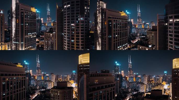 上海浦西黄浦区世茂大厦夜景航拍