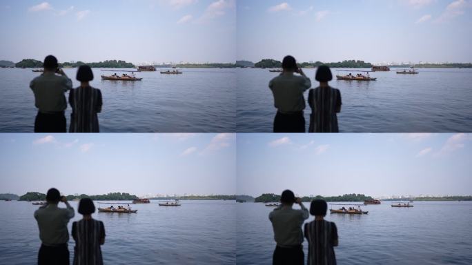 夫妻西湖游玩 杭州西湖游船
