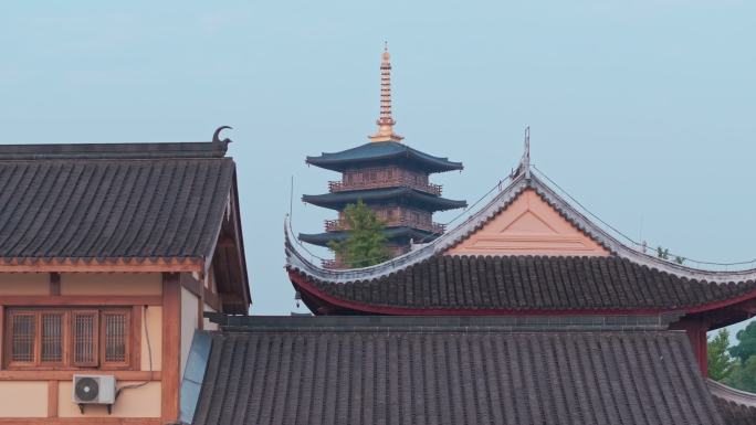 航拍上海宝山寺佛教寺院自然风光