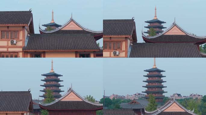 航拍上海宝山寺佛教寺院自然风光