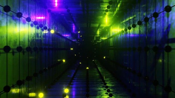 荧光黄色和紫色灯隧道背景循环动画在4K