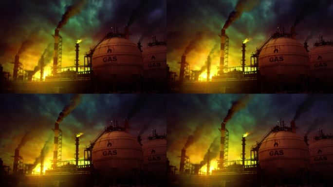 神秘的液体可燃气体-液化天然气重工业在日落，有效的循环视频