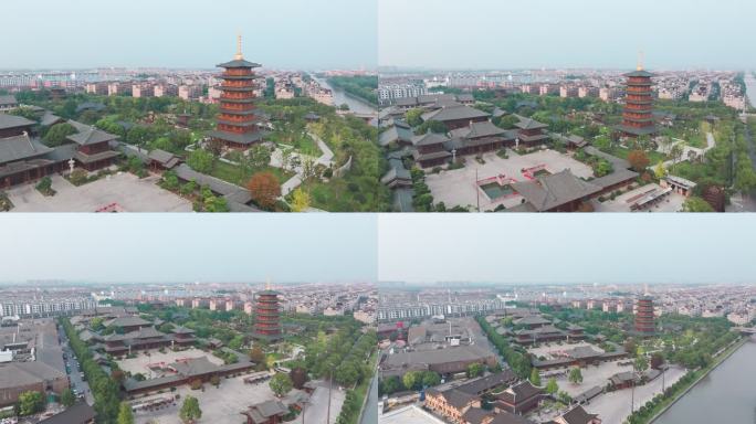 航拍上海宝山寺佛教寺院自然风光