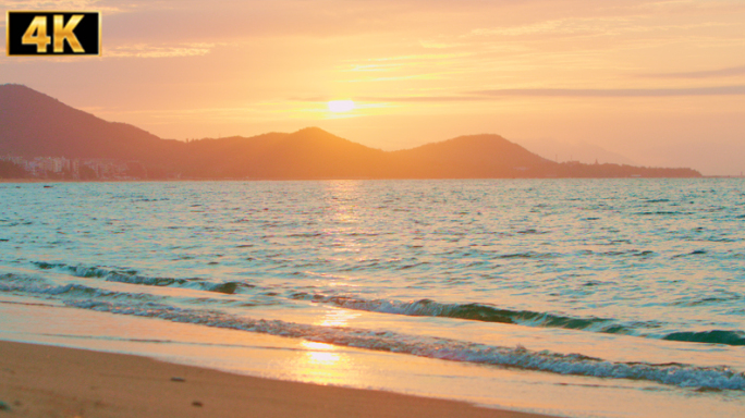 海边夕阳海浪沙滩落日夕阳海滩