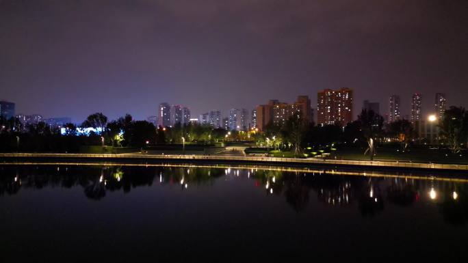 成都天府之眼怡心湖夜景蔚蓝卡地亚航拍