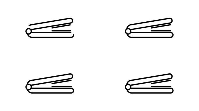 发铁动画轮廓图标在白色背景。Hair iron 4k视频动画网页，移动和UI设计