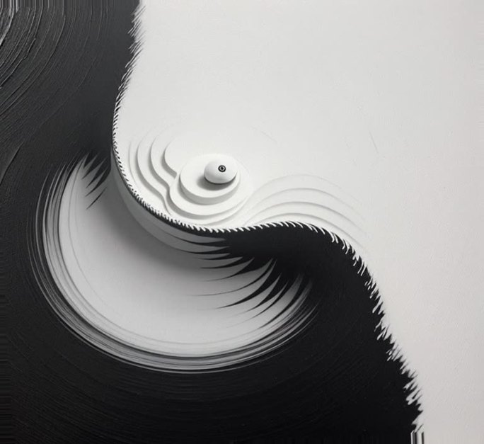 动态 流动 抽象 太极 黑白球 油画