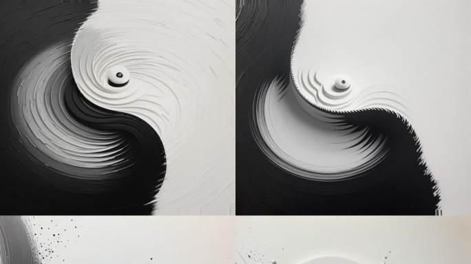 动态 流动 抽象 太极 黑白球 油画