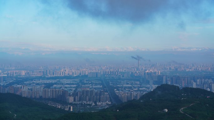 成都龙泉山城市雪山日出延时