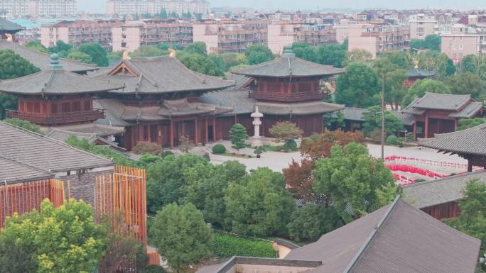 航拍上海宝山寺佛教寺院自然风光