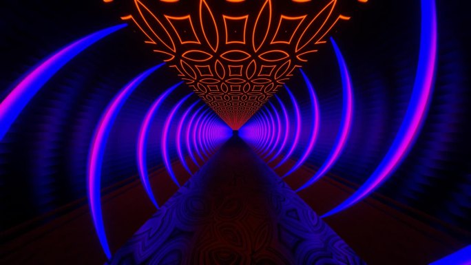蓝色和橙色科幻赛博朋克隧道背景循环动画在4K