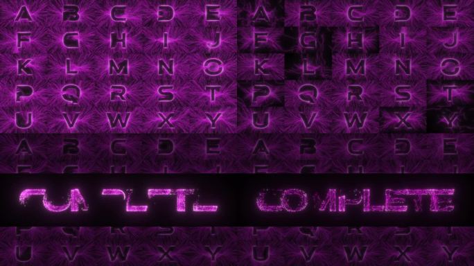 用弯曲的湍流射线和火花揭示发光霓虹灯电场中的字母。大写集字母表学习拉丁字母键入科幻未来主义字体。4K