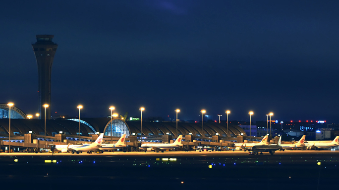 成都双流国际机场夜景延时4K