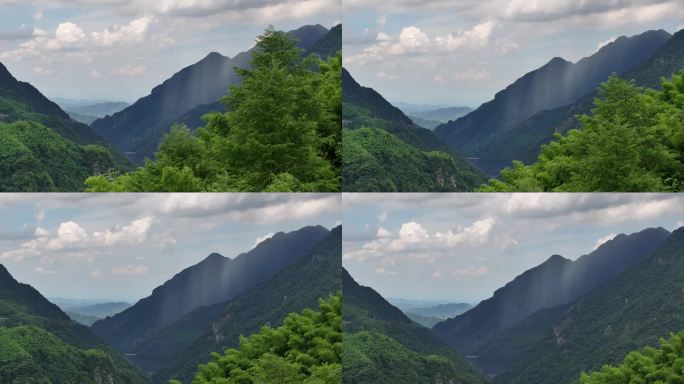 航拍风景 大山 大自然 杭州山景 雨线