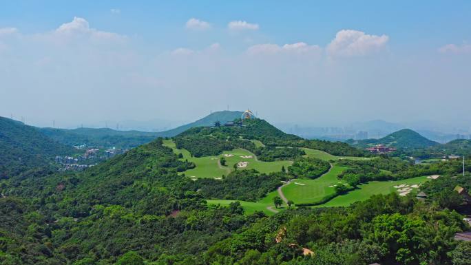 深圳盐田区东部华侨城大华兴寺航拍前进