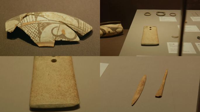 仰韶时期陶器陶罐陶片骨锥石铲玉器陶环
