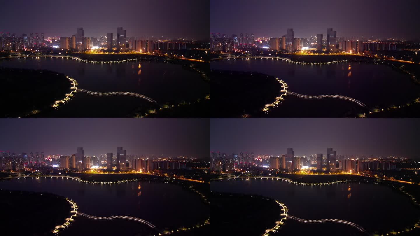 成都天府之眼怡心湖夜景蔚蓝卡地亚航拍