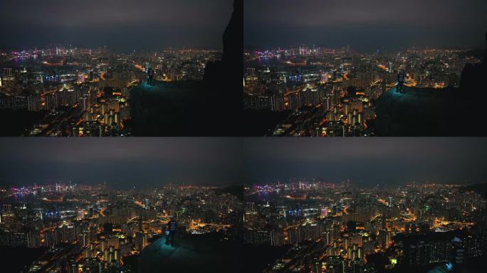 香港自杀崖夜景城市航拍 - 4K