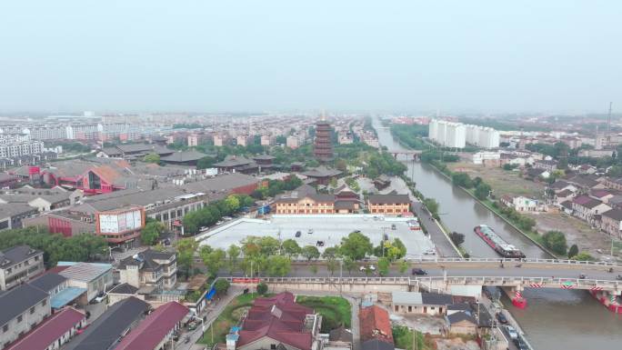 航拍上海宝山寺佛教寺院自然风光