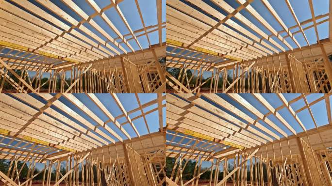 在新住宅的建造过程中，使用了框架梁棒来支撑框架