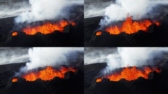 活火山喷发热熔岩岩浆坑史诗空中冰岛