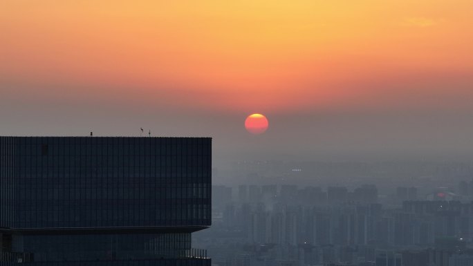 4K西安市高新区日落黄昏航拍