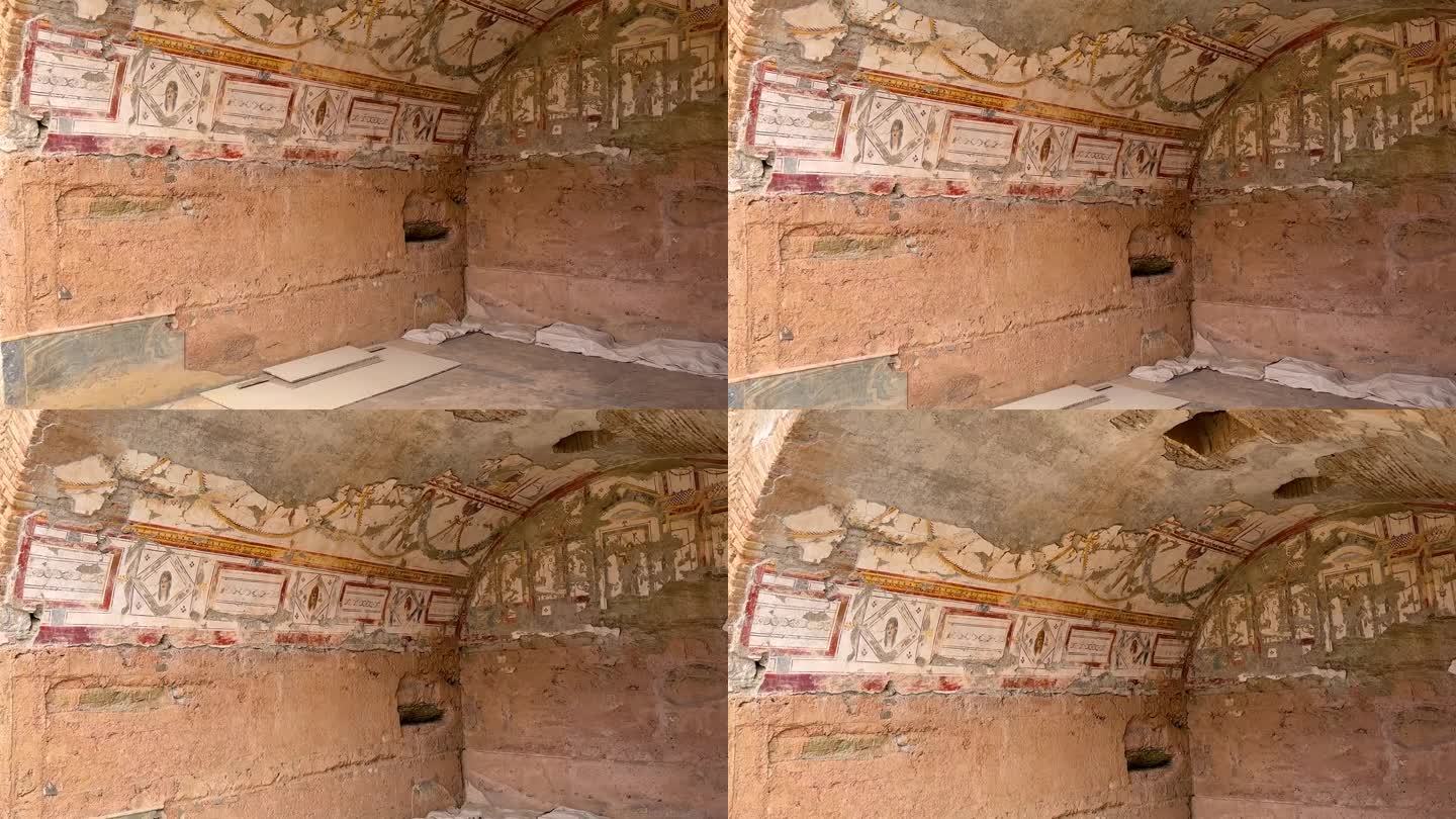 以弗所古城排屋的室内装饰和壁画细节。伊兹密尔,土耳其