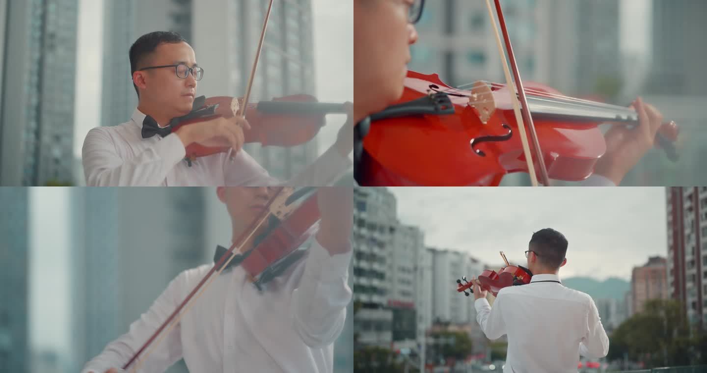 城市大楼间提琴演奏
