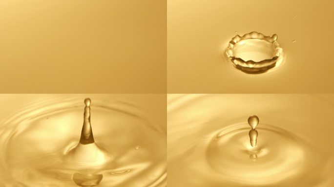 水滴进干净水面中 金色背景 4k慢镜头