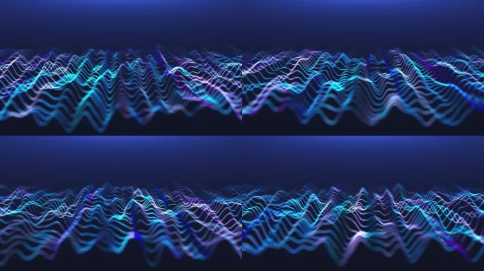 正弦波复制品的动画。蓝色背景上的多色声场。