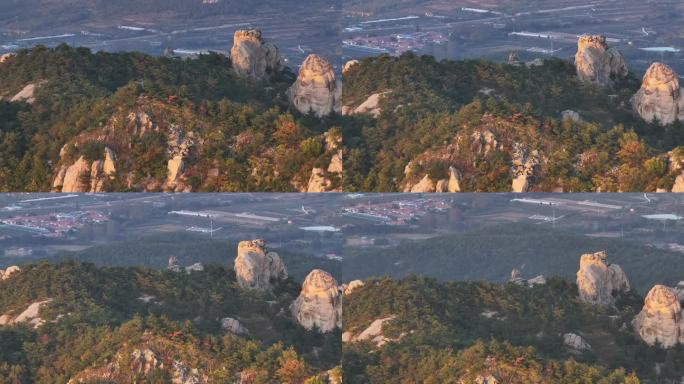 航拍烟台市牟平区大窑镇仙人脚山区秋季风景