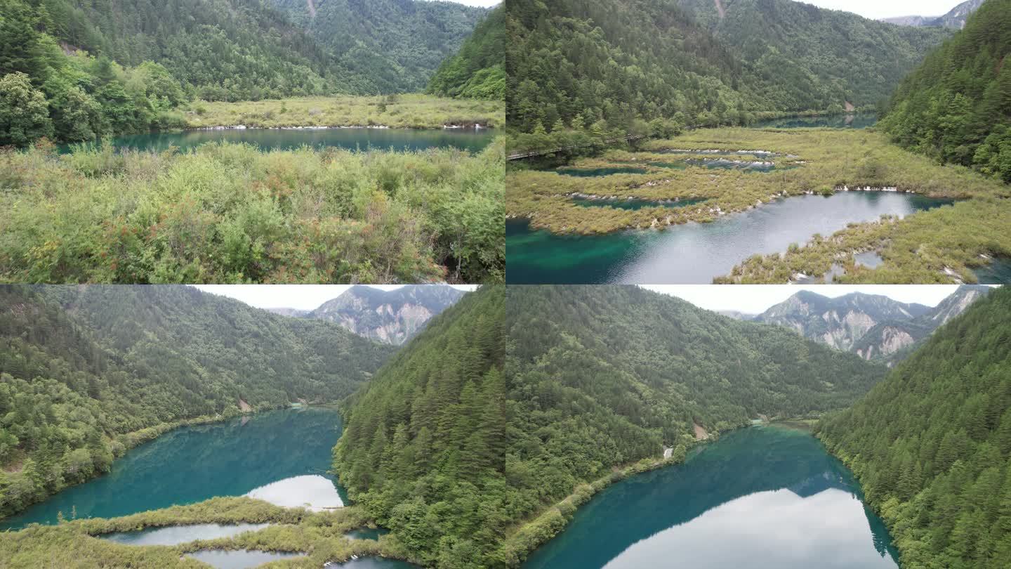 四川九寨沟瀑布湿地湖泊自然风光航拍5K