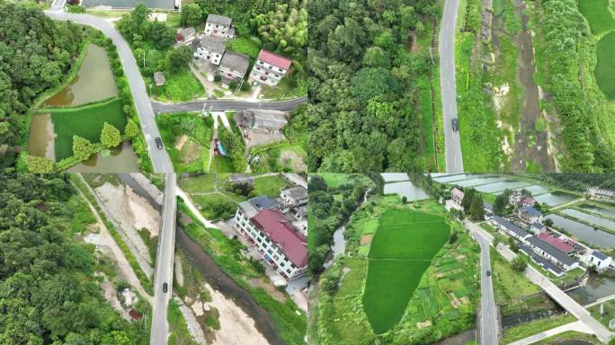 汽车行驶乡村公路航拍车辆行驶农村道路风景