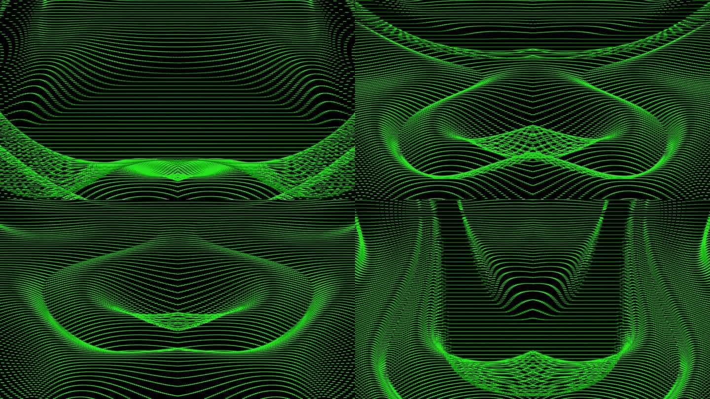 【4K时尚背景】发光绿色粒子冰屏曲线科技