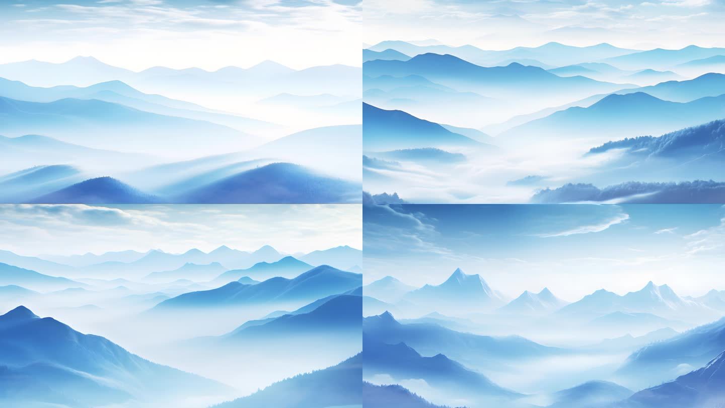 水墨画山脉淡蓝色视频素材山河