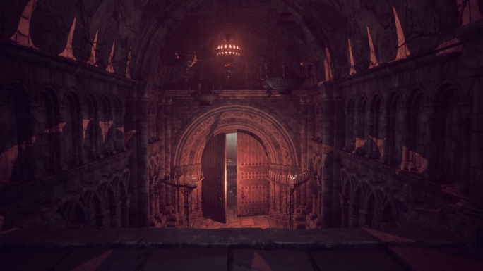 神秘的黑暗笼罩着哥特式教堂的蜡烛