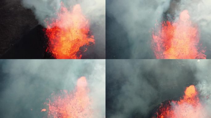 活火山喷发热熔岩岩浆坑史诗空中冰岛